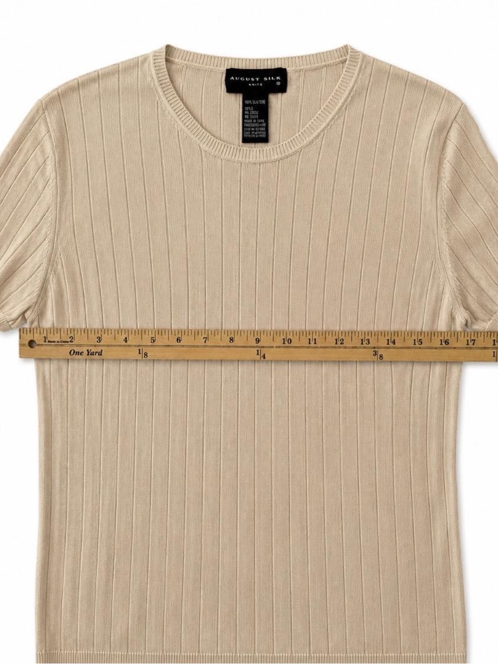 Vintage August Silk Beige Ribbed Long Sleeve Knit Crew Neck - Picture 5 of 6